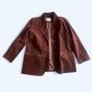 Margaret Godfrey chocolate brown suede blazer with satin lining size Petite 8
